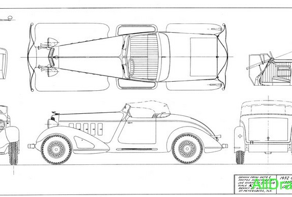 Chrysler Custom Imperial Roadster (1932) - drawings (drawings) of the car